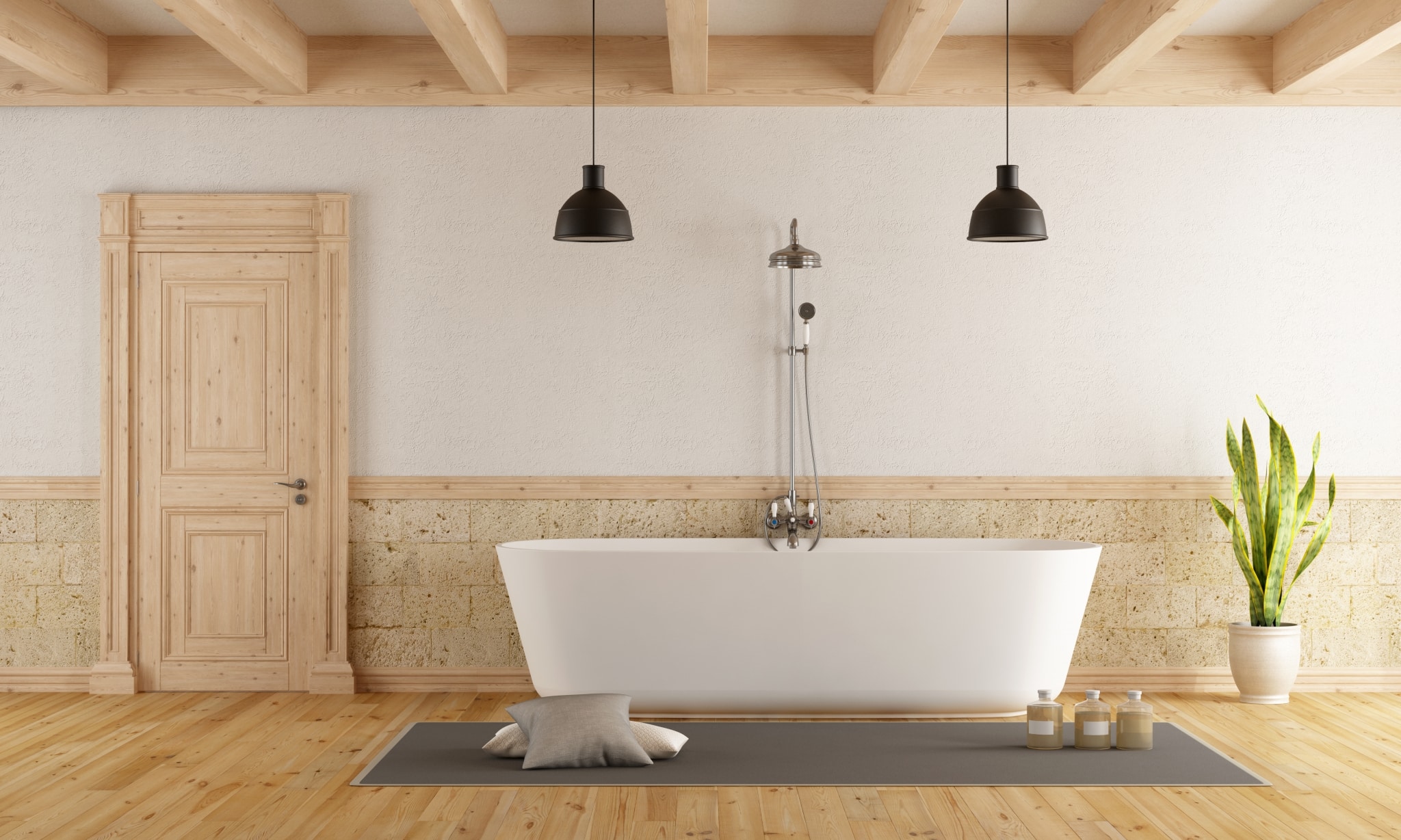 Modern Bathtub In A Rustic Room